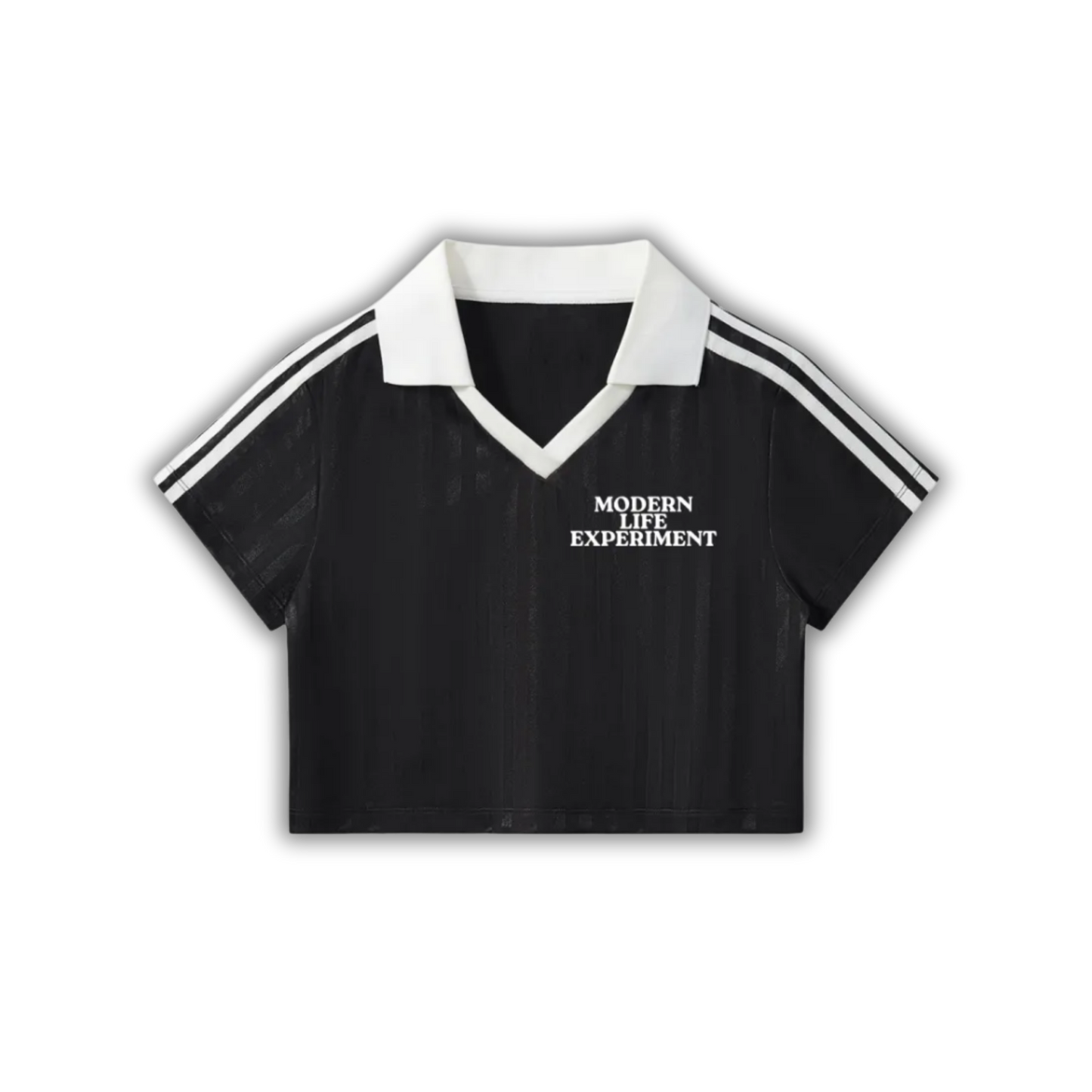 MLE Cropped Jersey Sporty Black & White Polo Shirt