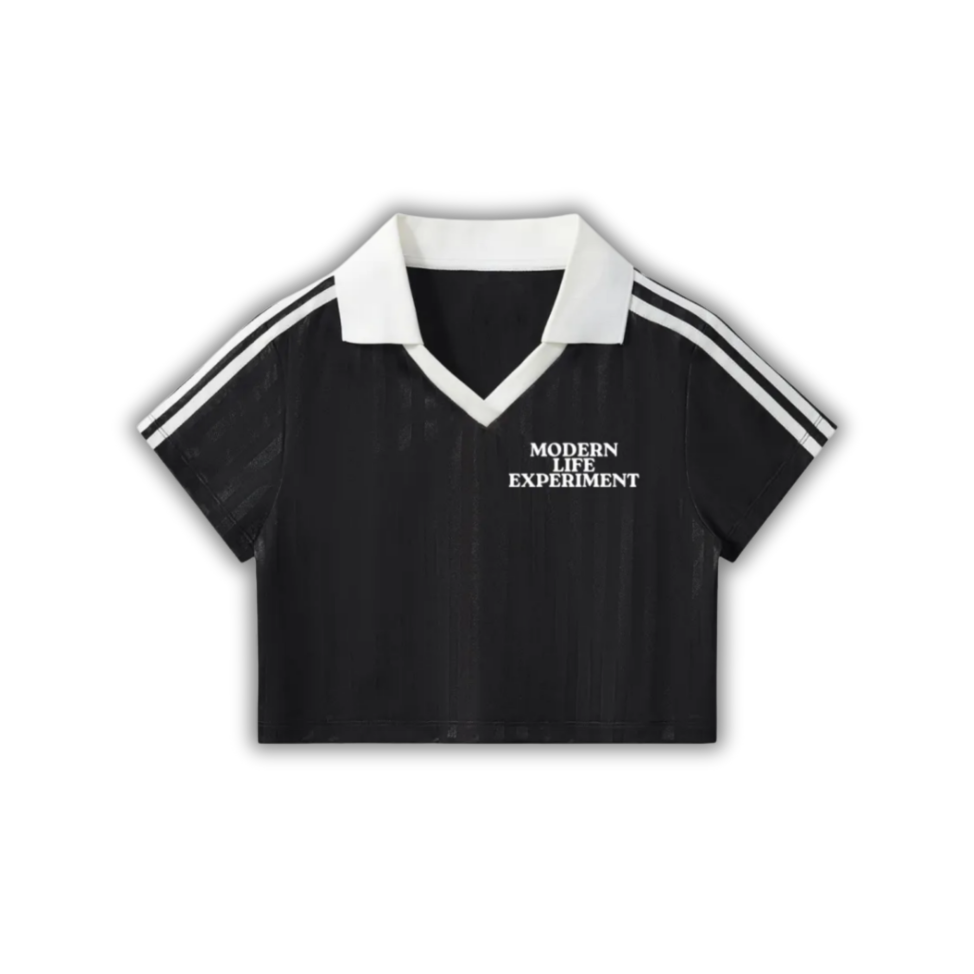 MLE Cropped Jersey Sporty Black & White Polo Shirt