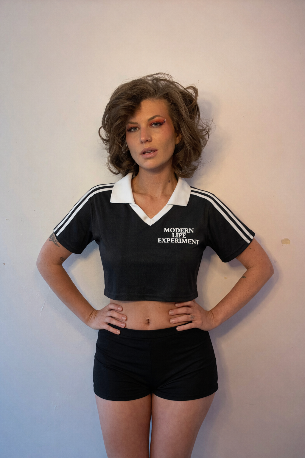 Modern Life Experiment Cropped Jersey Tshirt worn by Model 